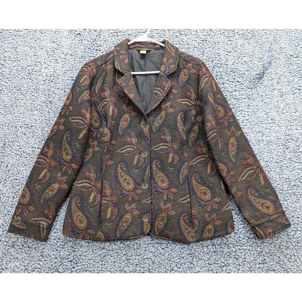 VTG Christopher Banks Paisley Tapestry Blazer Size M Button Up Woven Boho Brown